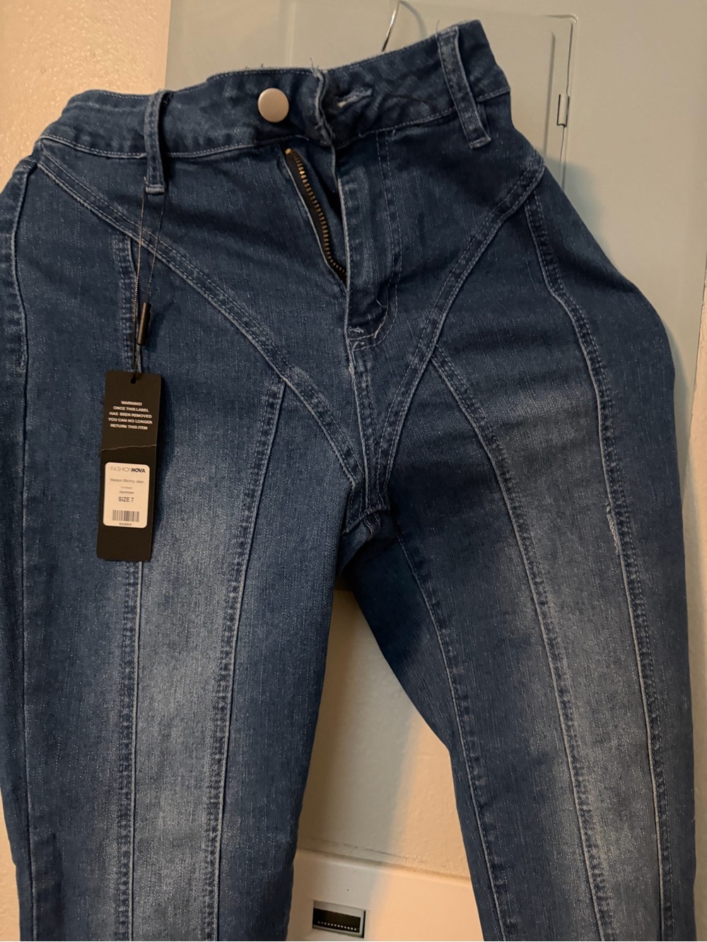 Fashion Nova Dark Blue Skinny High-Rise Panel Jeans